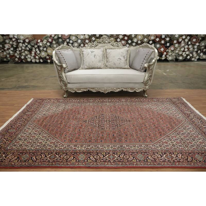 Hand Knotted Oriental 100% Wool Carpet Traditional Geometric Red Bidjar Area Rug - 9' 10'' X 6' 6''