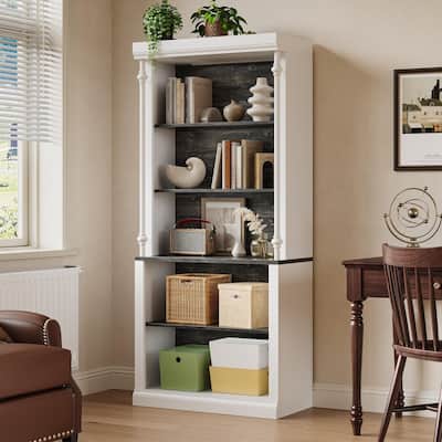 5-Tier Tall Adjustable Bookcase, Roman Column Bookshelf with Led Light Freestanding