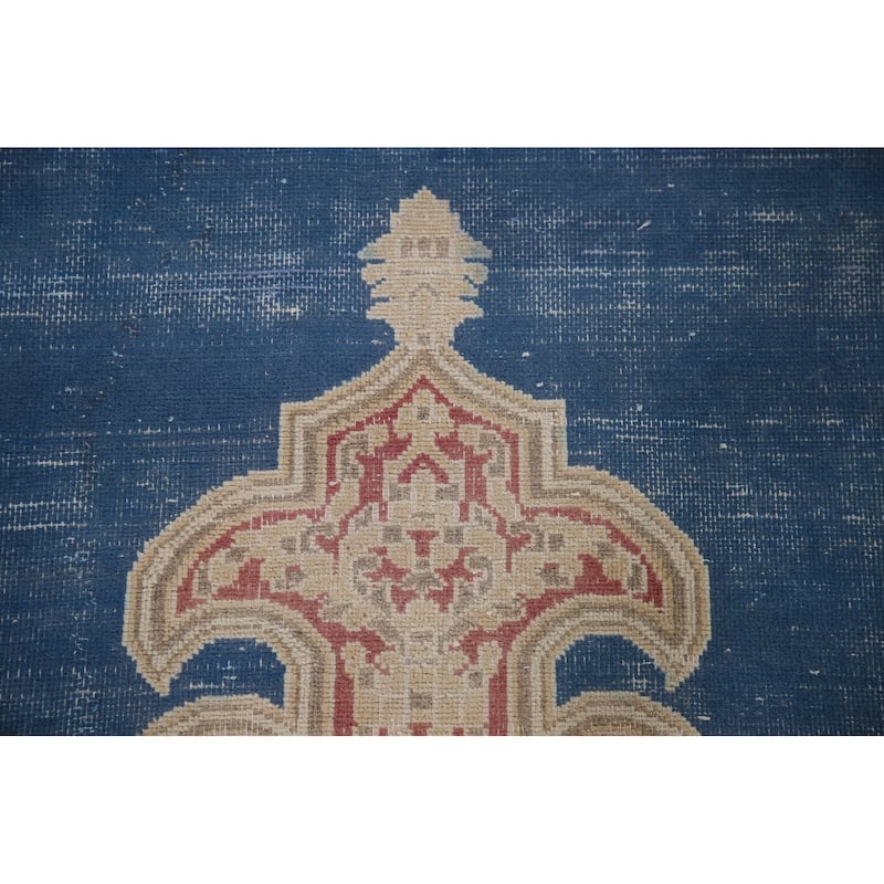Blue Distressed Kerman Persian Vintage Area Rug Handmade Wool Carpet - 9'3" x 11'10"
