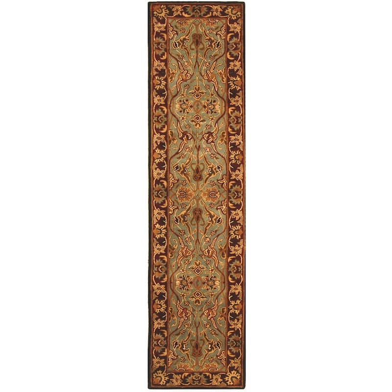 SAFAVIEH Handmade Heritage Gracious Garden Traditional Oriental Wool Rug - 2'3" x 14' Runner - Light Blue/Red