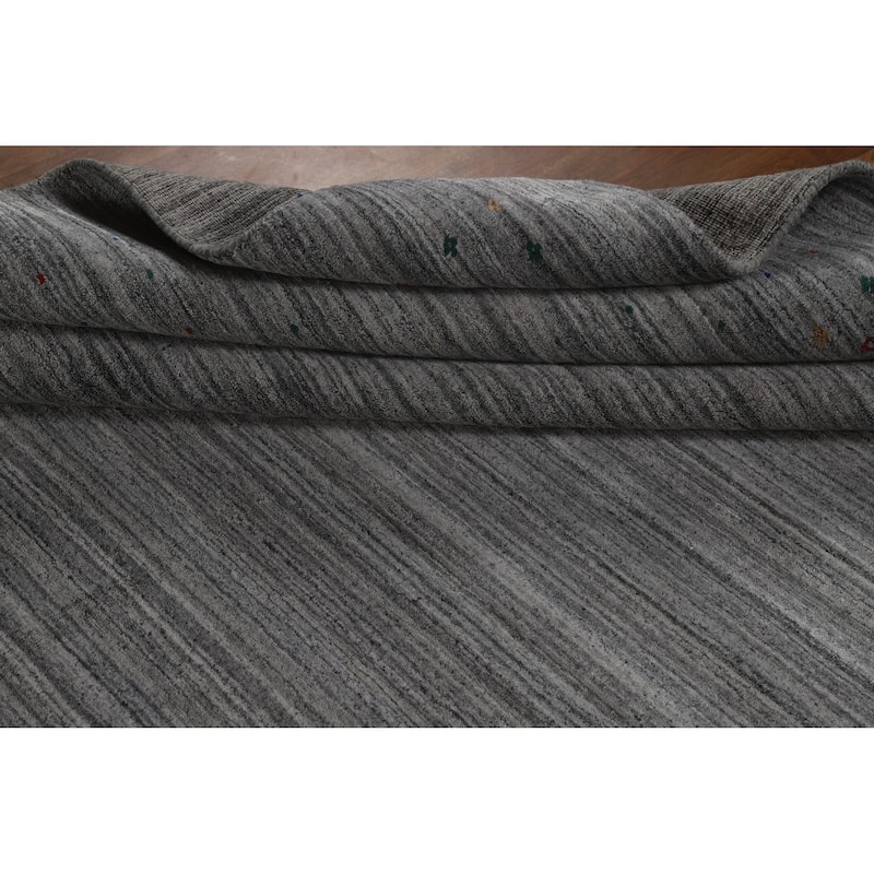 Hand Knotted Oriental 100% Wool Carpet Tribal Stripe Greys & Charcoal Gabbeh Area Rug - 9' 10'' X 8' 1''