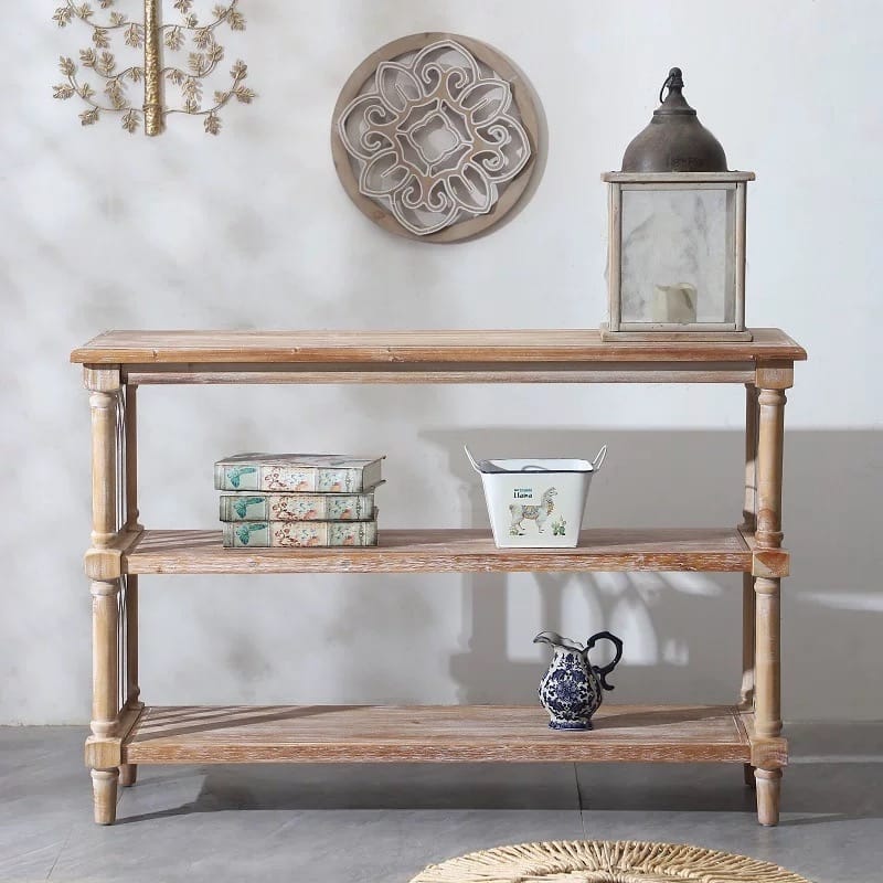 Rustic 3 - Tier Console Table with Gothic - Inspired Details, 47.24" Long Wooden Entryway Table for Living Room and Hallway