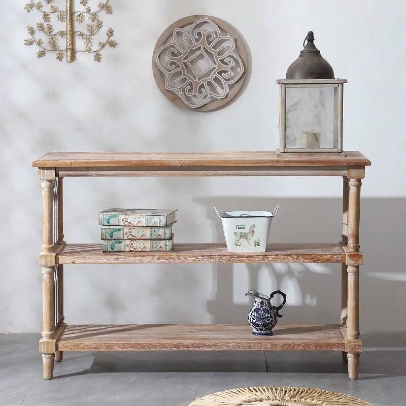 Rustic Gothic Style Wooden Console Table Entryway Table Side Table with 3 Open Shelves, for Hallway Living Room