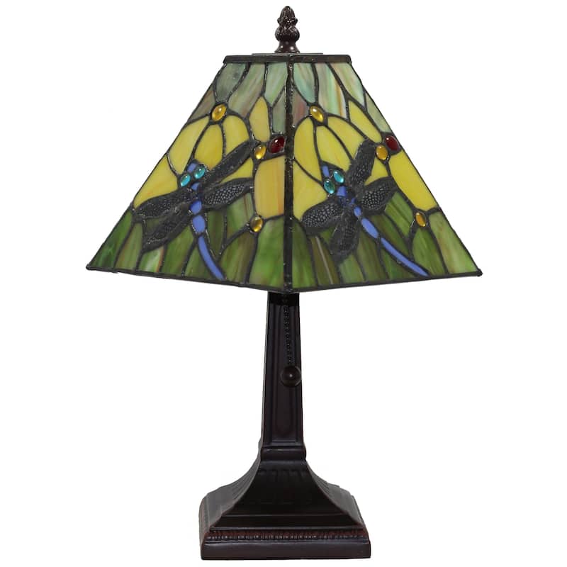 Tiffany Style Mini Accent Lamp Mission 15" Tall Stained Glass Flower Dragonfly Nightstand Handmade AM289TL08B Amora Lighting