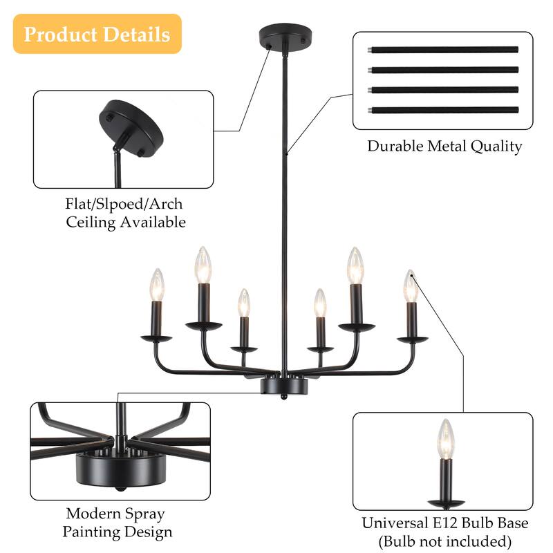 24.01 in. Modern Farmhouse Chandelier , 6-Light French Country Chandelier for Dining Room Living Room Bedroom Kitchen