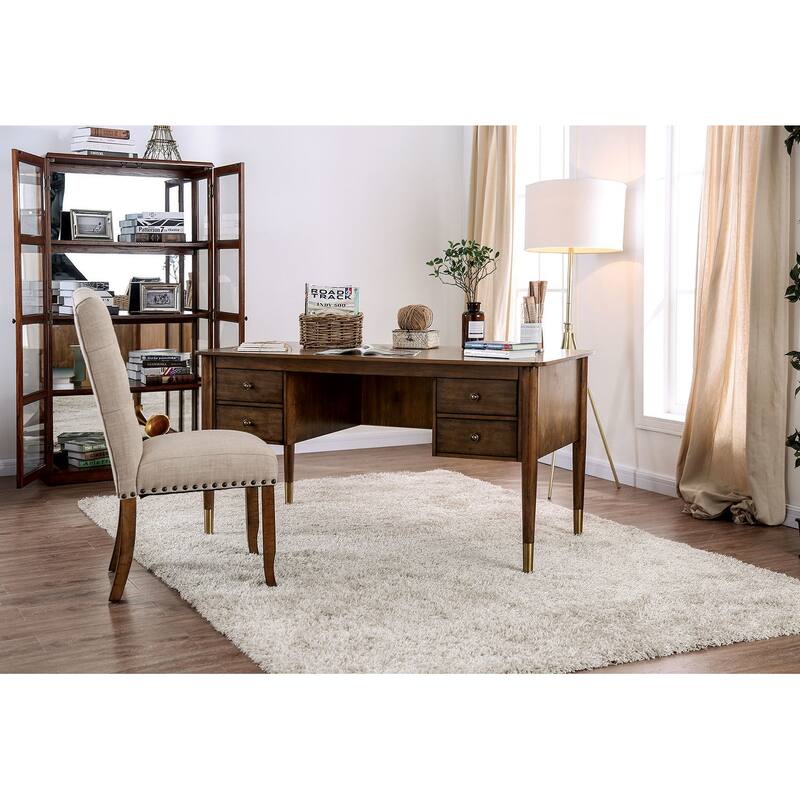 Metal and Wood Writing Desk in Antique Oak Finish