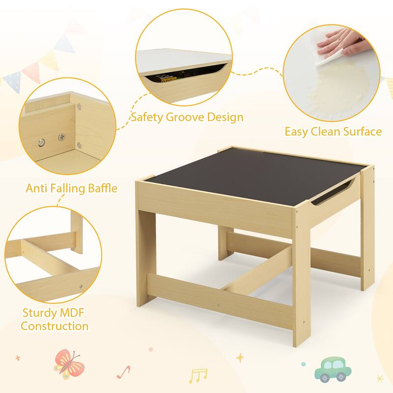Gymax Children Kids Table Chairs Set With Storage Boxes Blackboard