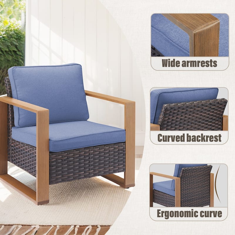 Gymojoy 2 Pieces PE Rattan Wicker Chairs with Cushion - Brown
