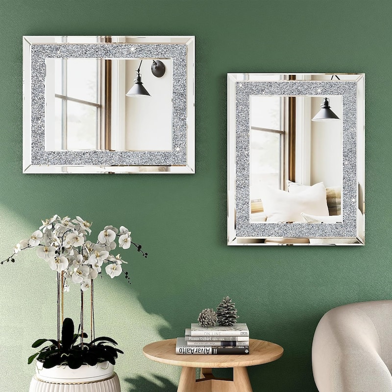 Glam Crystal Accent Wall Mirror Sparkly Silver Mirror