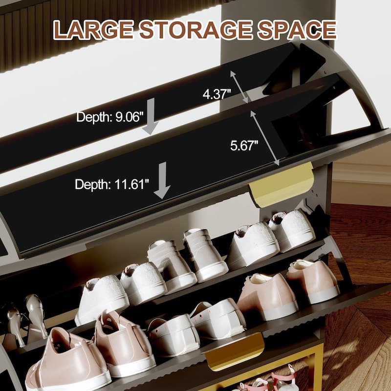 Slim Shoe Cabinet with 2 Flip Drawers & Top Drawer