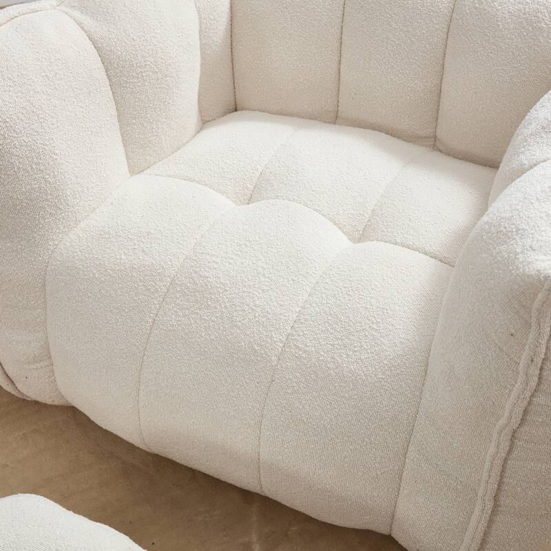 Extra-Large Chenille Bean Bag Chair with Footstool, Comfy Bean Bag Sofa for Adults, High Resilient Foam Square Lazy Sofa