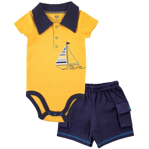 slide 1 of 1, Hudson Baby Infant Boy Cotton Bodysuit and Pant Set, Sailboat 0-3 Months - Sailboat