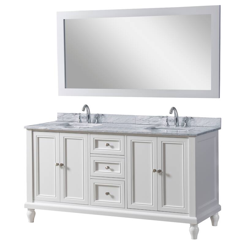 Classic 60 in. Vanity in White with White Carrara Marble Top and 1 large mirror