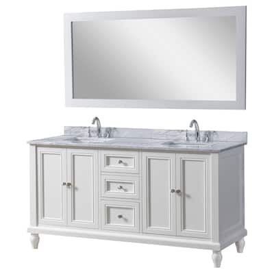 Classic 60 in. Vanity in White with White Carrara Marble Top and 1 large mirror