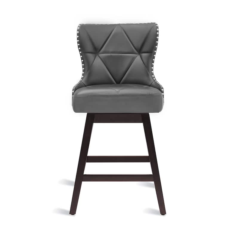 26 in. Mid-Century Modern Counter Stools Wood Frame Swivel Bar Stools with Faux Leather/Fabric Upholstered Seat - Set of 4 - Dark Grey
