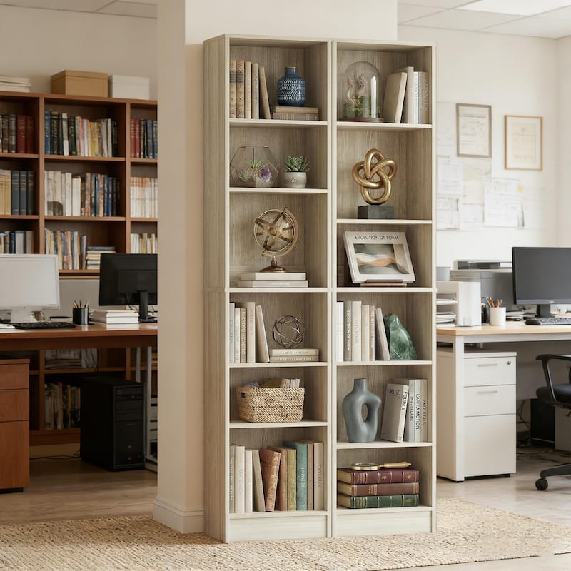 80"H Tall 6-Tier Bookcase With 2 Adjustable Shelves，Modern Open Storage Shelf for Home Office and Bedroom