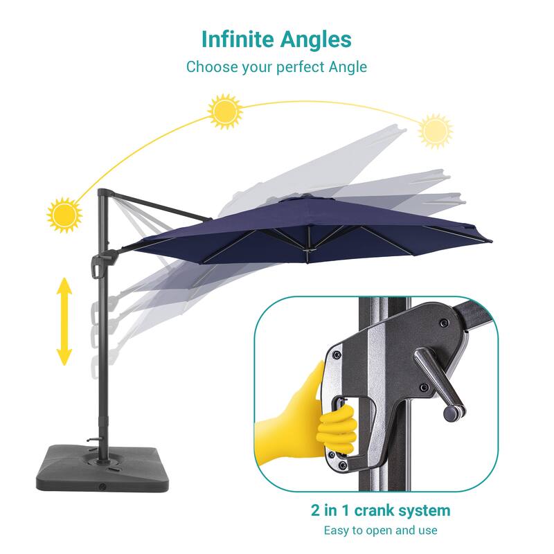 BONOSUKI Outdoor 11Ft UV Protection Patio Cantilever Umbrella w/Base