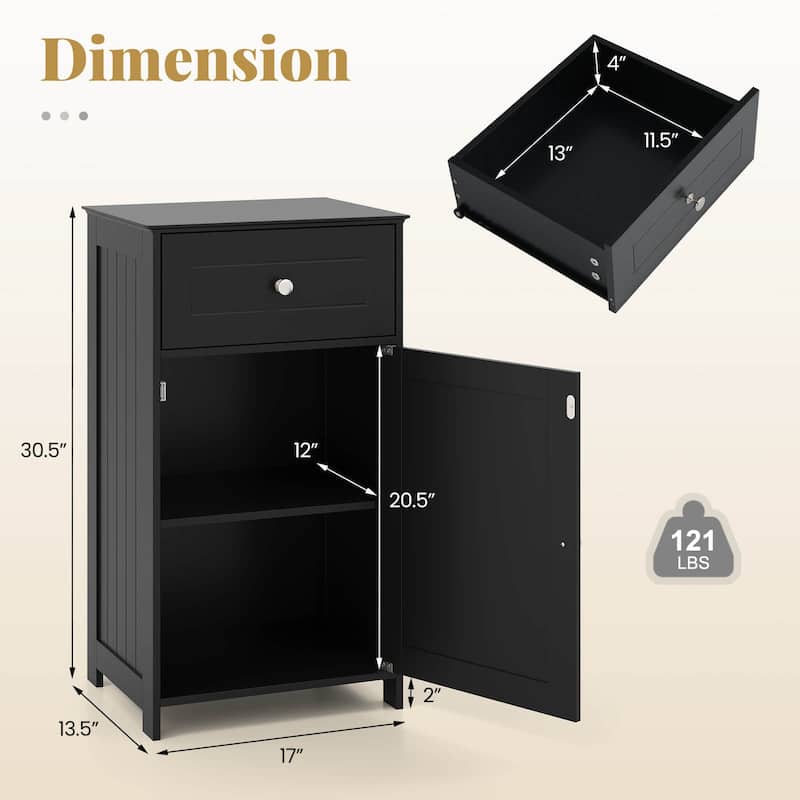 Costway White Floor Storage Cabinet Bathroom Organizer Cupboard Drawer