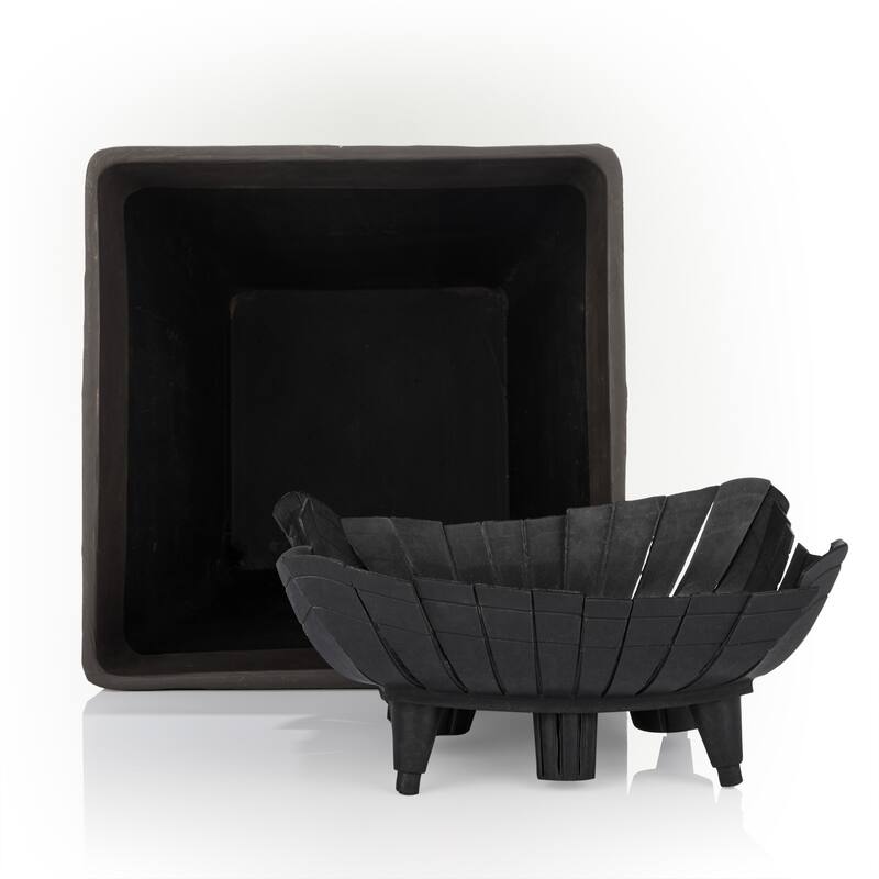 Alpine Corporation Indoor/Outdoor Stone-look Squared Planter, Large, Brown (Set of 2)