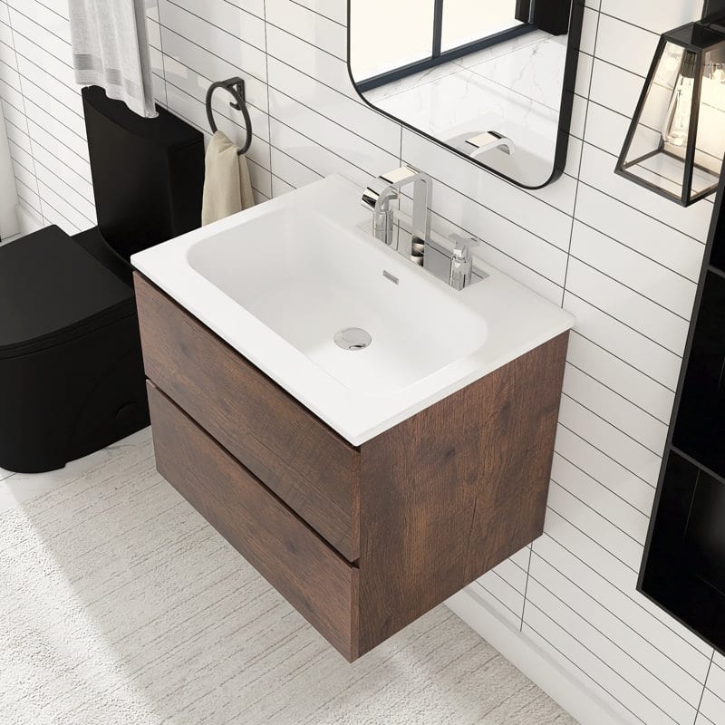 24 inches Wall-mounted Bathroom Vanity Set with White Ceramic Integrated Sink - 24" x 18"