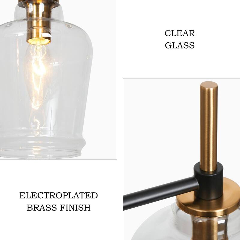 Modern Farmhouse 3/5-Light Black Gold Chandelier Clear Glass Kitchen Island Pendant Lighting for Dinning Room