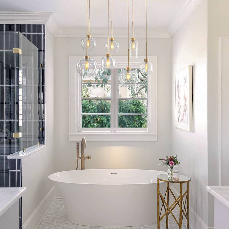 7-Light Cluster Glass Liner Kitchen Island Pendant Light for Dining/ Living Room