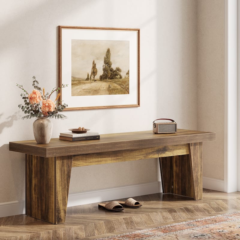 Farmhouse Long Wooden Entryway Bench for Living Room Hallway Bedroom - 15.55"D x 55.12"W x 17.9"H