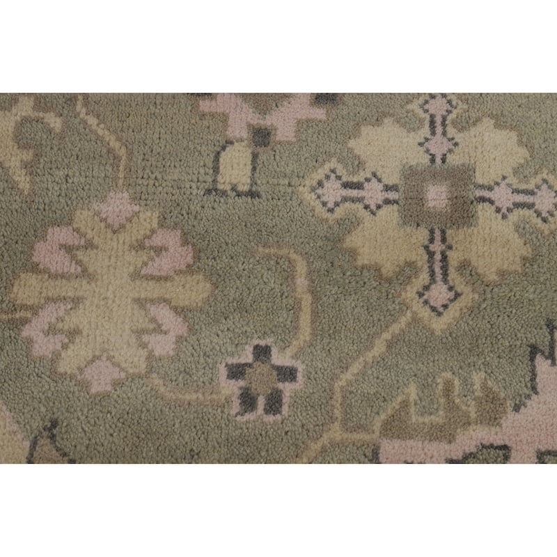 Transitional Oushak Indian Area Rug Handmade Green Wool Carpet - 9'0" x 12'0"