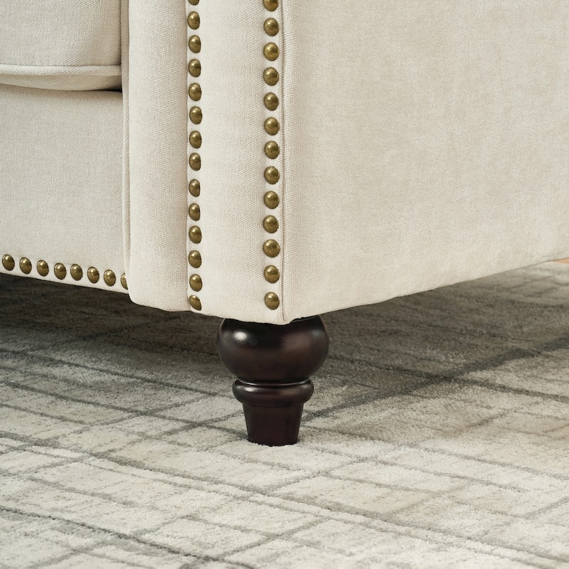 Chenille Deep Seat Couch Loveseat Sofa with Nailhead Trim and Pillows