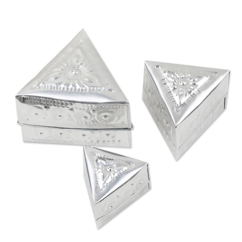 Novica Handmade Triangular Palace Aluminum Decorative Boxes (Set Of 3)