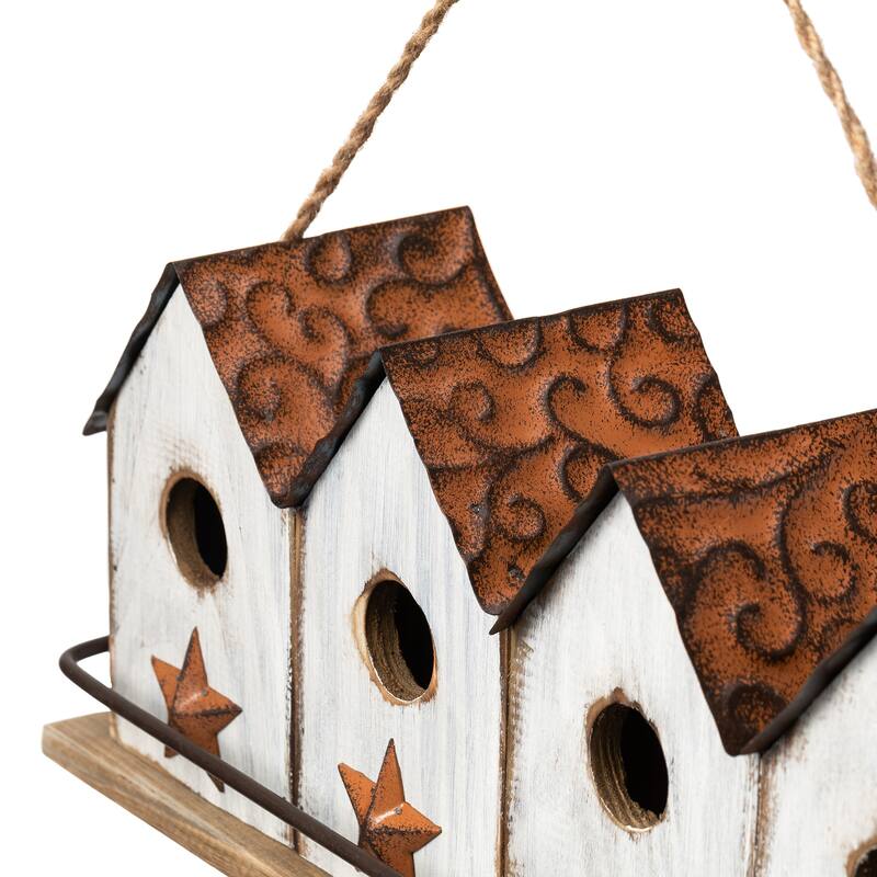 Glitzhome 17''L Large Retro Distressed Solid Wood Birdhouse with 4 holes - 17"L