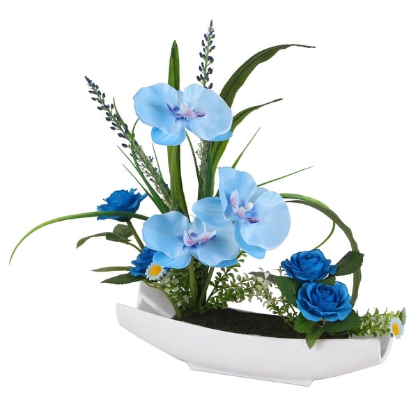15" Potted Artificial Blue Orchid Flowers - N/A
