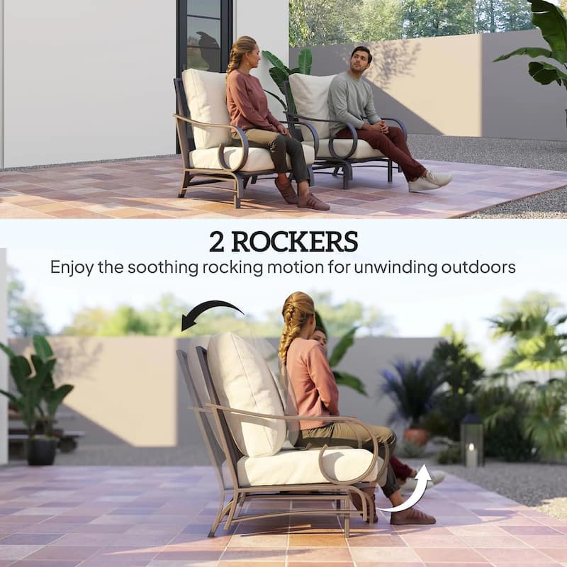 5PCS Patio Set,2 Rocking Chairs 3 Seat Sofa PE Rattan All Weather