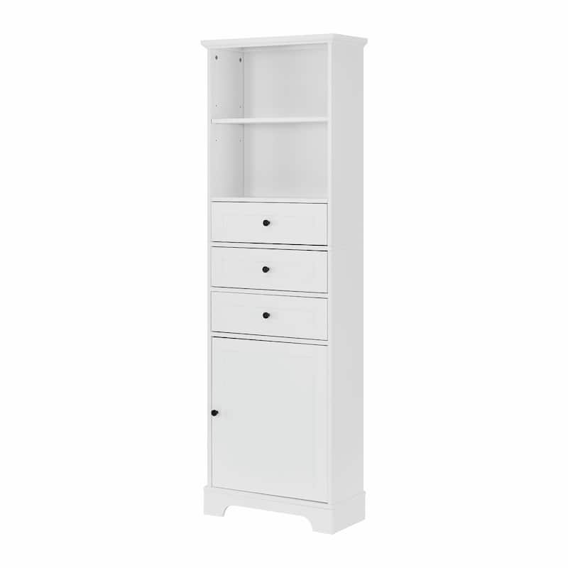 Tall Storage Cabinet with 3 Drawers and Adjustable Shelves for Bathroom
