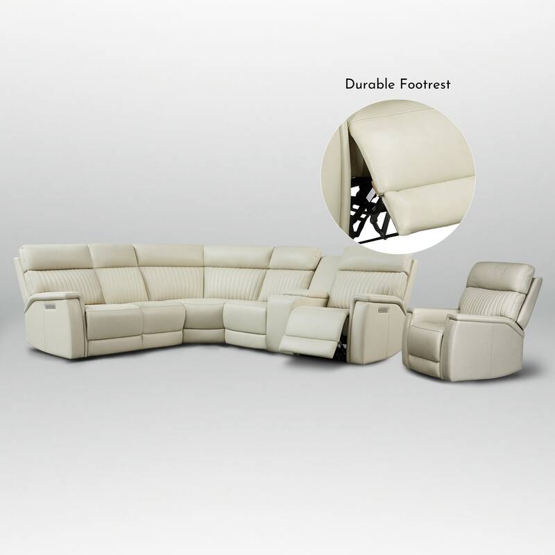 105" W Genuine Leather Power Sectional with Recliner Sofa Set with Single Console, USB&USB-C Ports, 1 Power ArmlessChair