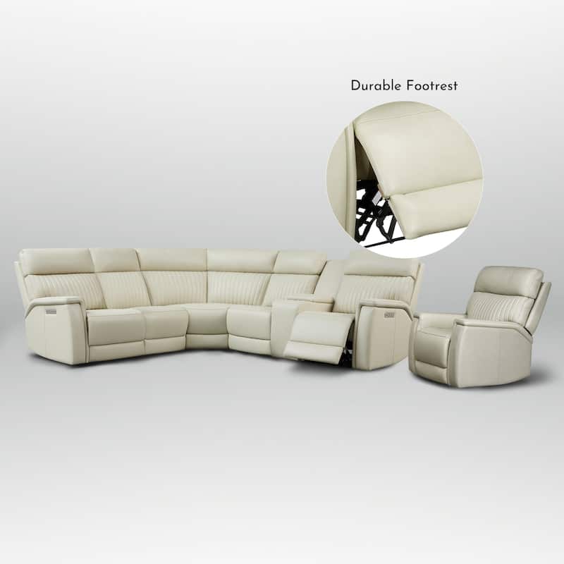 105" W Genuine Leather Power Sectional Sofa Set with Power Headrest & Lumbar, Single Console, USB&USB-C Ports