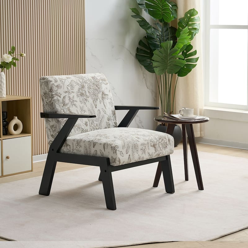 Upholstered Accent Chair, Lounge Arm Chair with Solid Wood Frame