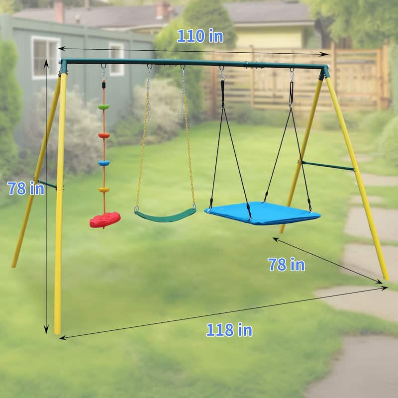 Roomfitters Compact Metal Swing Set with Safety Belt, Versatile for Indoor Outdoor Backyard Use, Multicolor