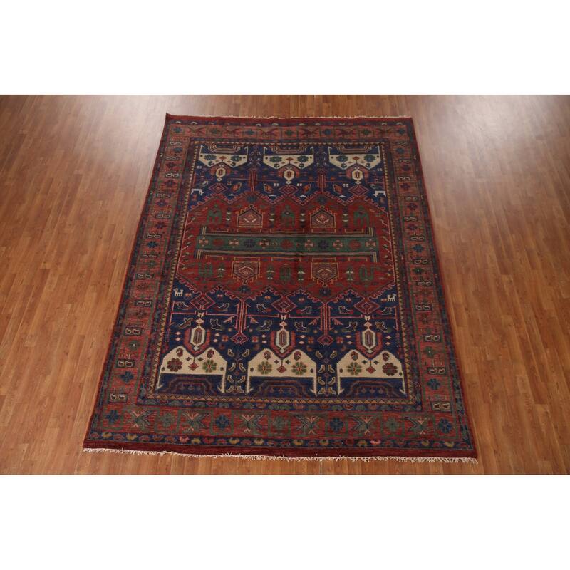 Red & Blue Sirjan Oriental Area Rug Hand-knotted Wool Carpet - 8'0"x 10'1"