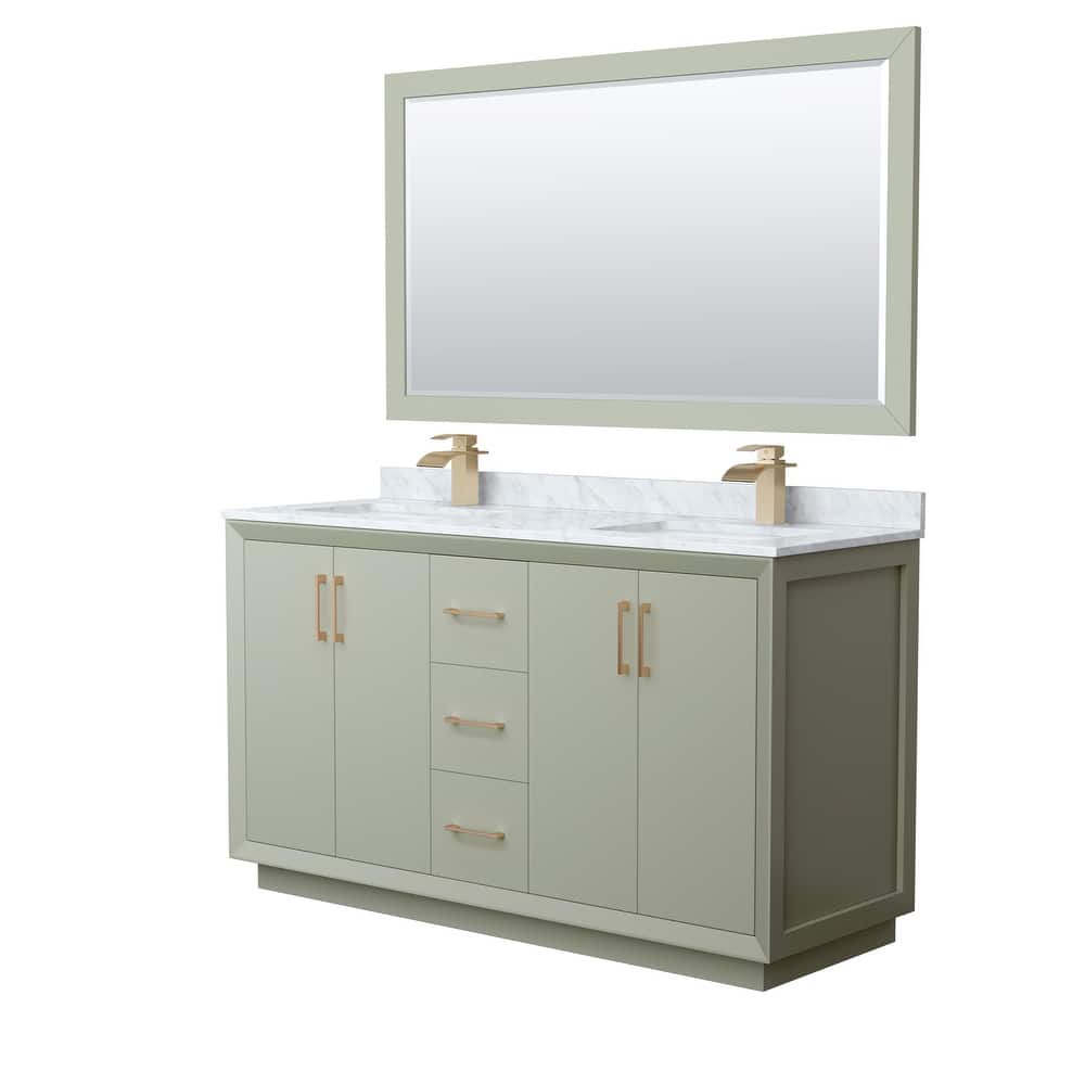 Strada 60-Inch Double Vanity Set, Carrara Marble Top, 58-Inch Mirror