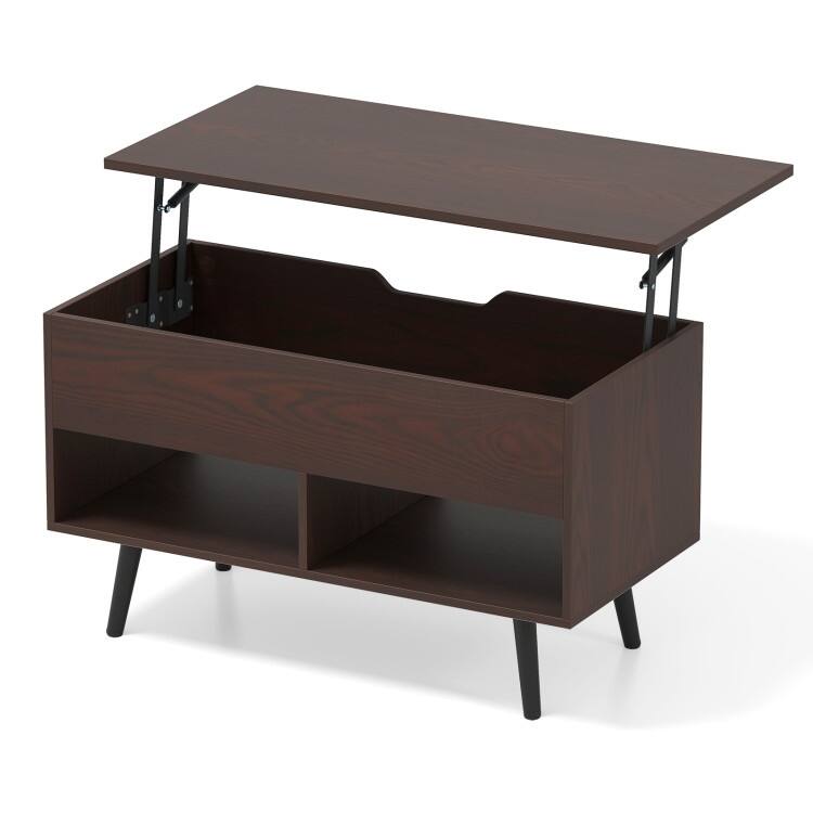 31.5 Inch Lift Top Coffee Table with Hidden Compartment and 2 Storage Shelves - 31.5" x 15.5" x 17.5" (L x W x H) - Brown