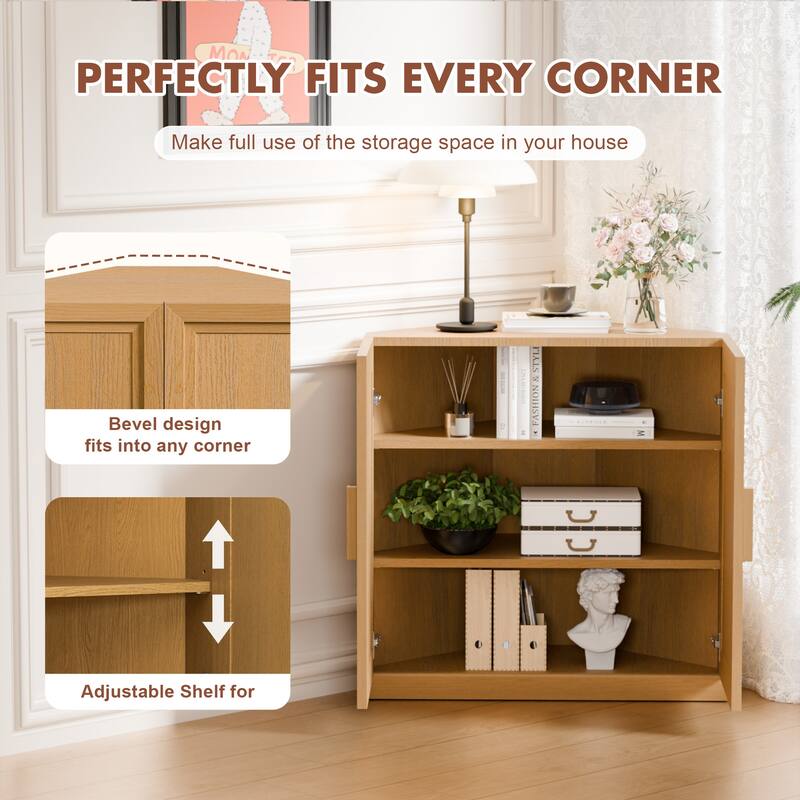Corner Cabinet Wooden Corner Storage Organizer Cabinet with Adjustable Shelves