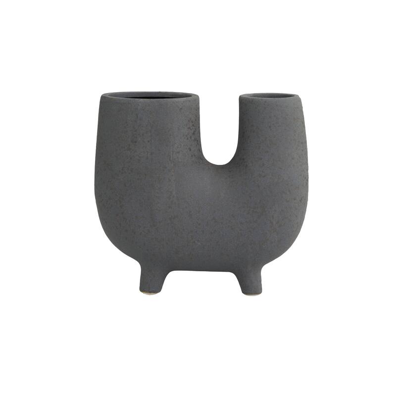 CosmoLiving by Cosmopolitan Dark Gray Ceramic U-Shaped Abstract Decorative Vase with Small Feet - 9"W, 8"H