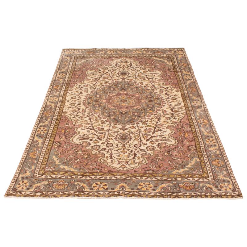 ECARPETGALLERY Hand-knotted Melis Vintage Cream Wool Rug - 6'1 x 9'5