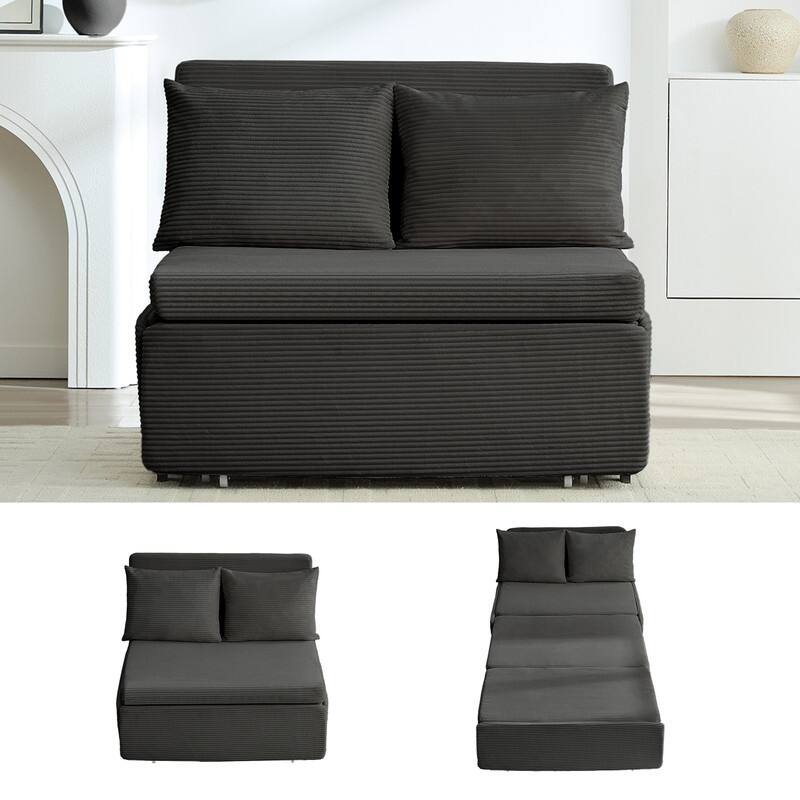 Mixoy Corduroy Fabric Queen Size/Twin Size Sofa Bed, 2-in-1 Modern Pull Out Sleeper Sofa Bed