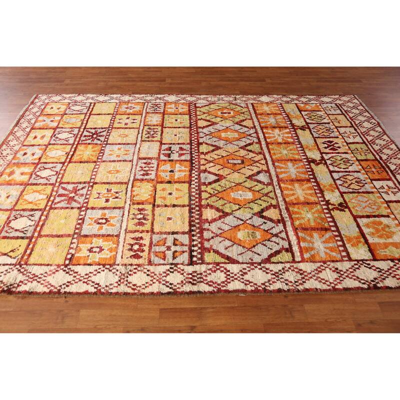 Geometric Moroccan Oriental Rug Handmade Multi-Color Wool Carpet - 6'7" x 9'9"