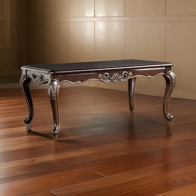 Halie Coffee Table, 48 Inch, Classic Cabriole Legs, Dark Brown Solid Wood