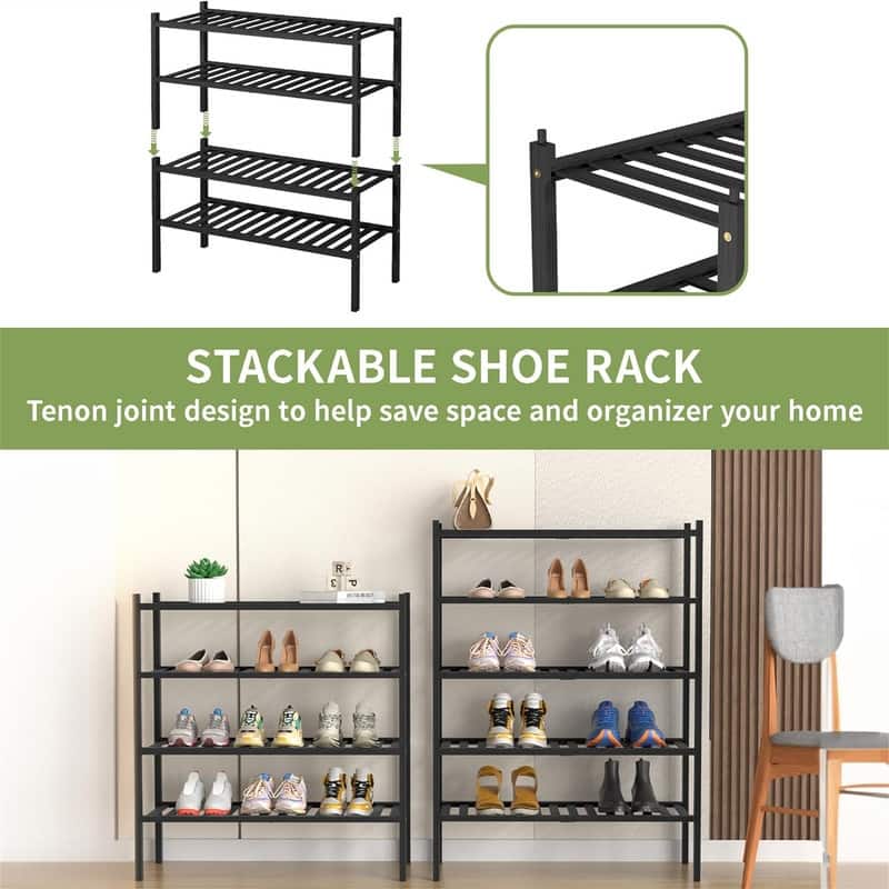 5 Tier Bamboo Shoe Rack for Closet Free Standing Wood Shoe Shelf - 11"D x 27"W x 33"H