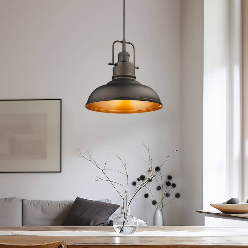1-Light Industrial Farmhouse Metal Dome Pendant Light, Oil Rubbed Bronze Finish - 1-Pack/Medium