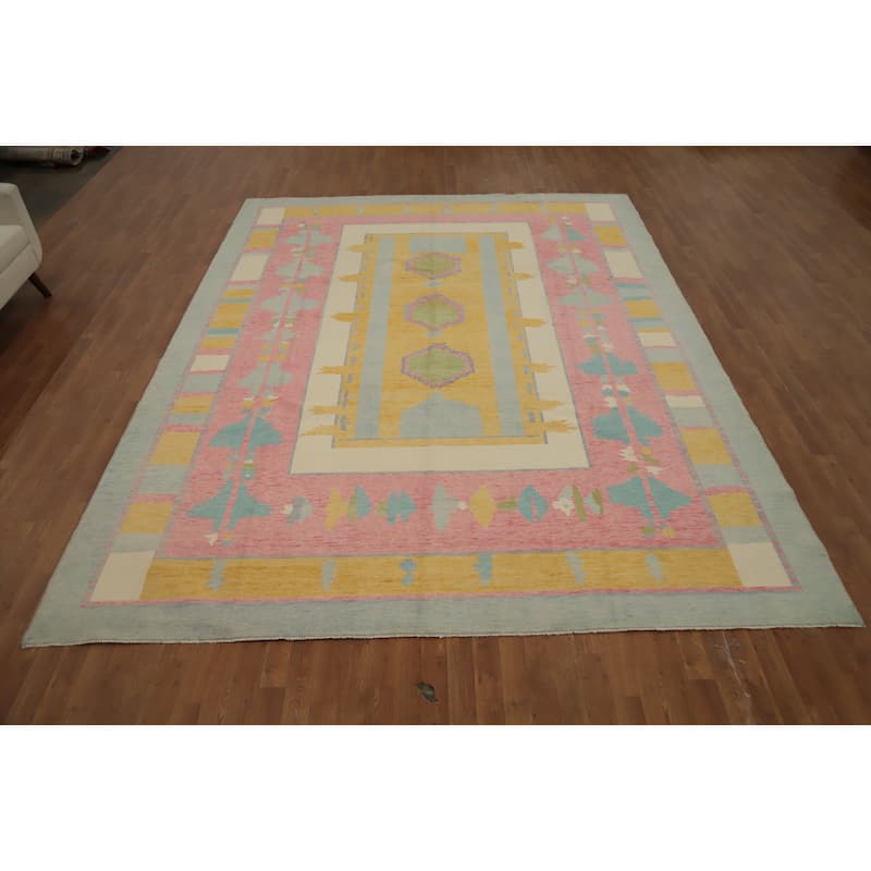 Hand Knotted Oriental 100% Wool Carpet Modern Geometric Multi-Colored Gabbeh Area Rug - 12' 0'' X 9' 3''
